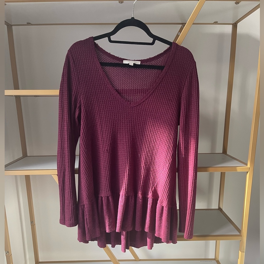 Anthropologie Eri + Ali l Waffle Knit Peplum Top Size Small